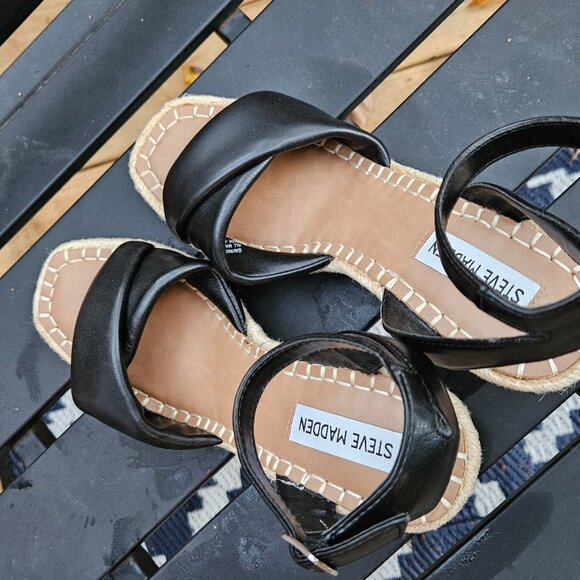 Steve Madden “Gavin” Black Espadrille Wedge Sandal Size 9 - Picture 4 of 6